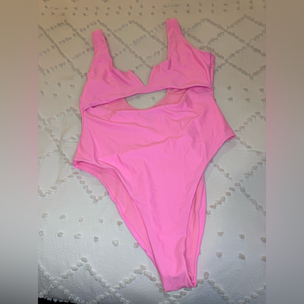 Pink One-Piece Swimsuit with Cutout